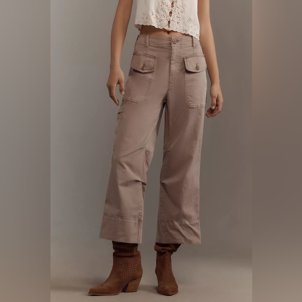 NWT! Anthropologie Pilcro Taupe Cropped Wide-Leg Pants - Size 22W 🅰️